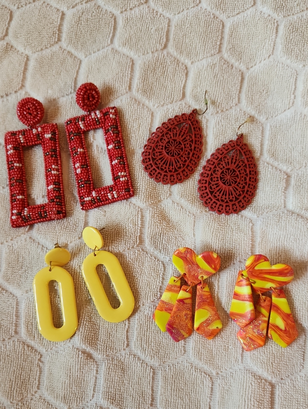 Colorful Statement Earring Set - Red, Yellow, Orange Mix